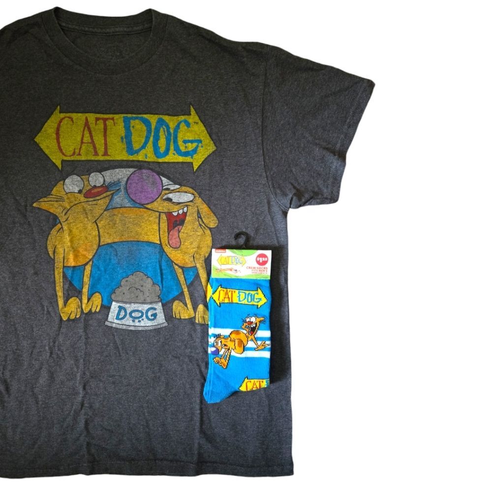90s Nickelodeon CatDog Tshirt - M + Socks